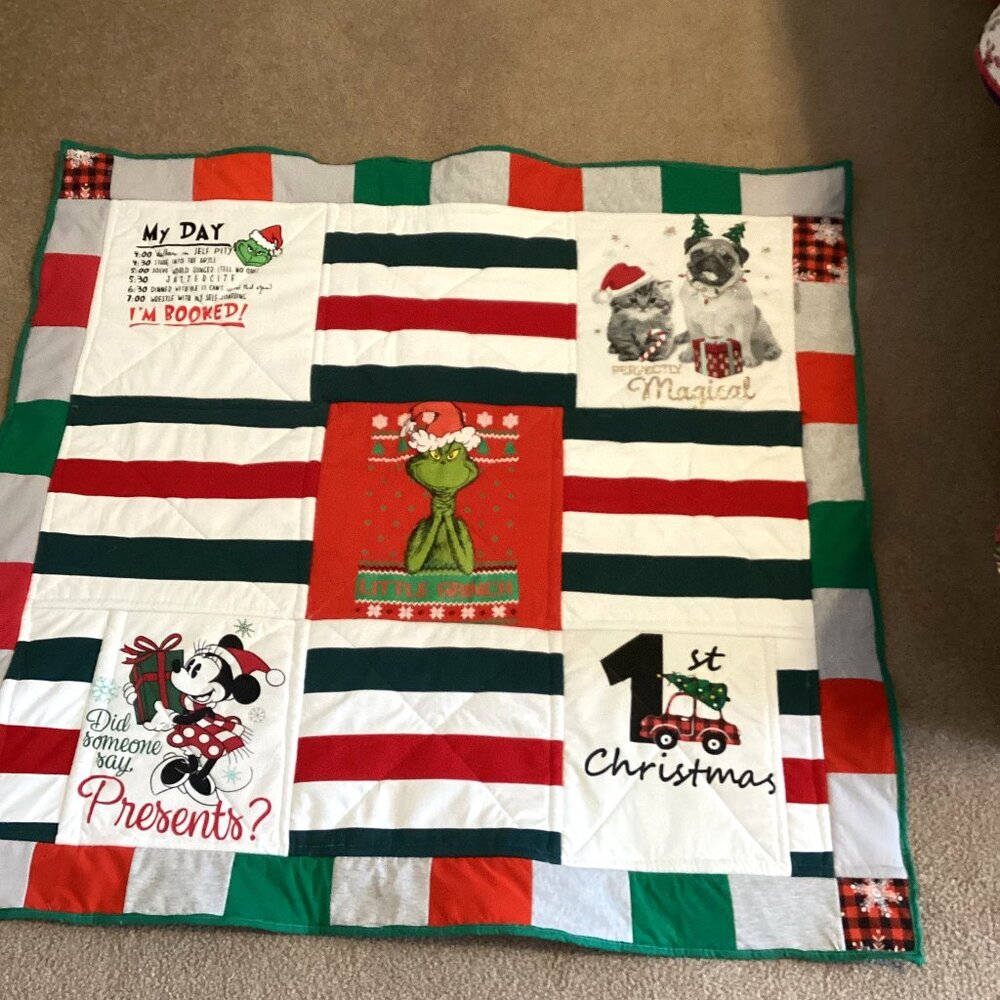 Handmade Small T-Shirt Quilt Throw Blanket Little Grinch Dogs Mickey